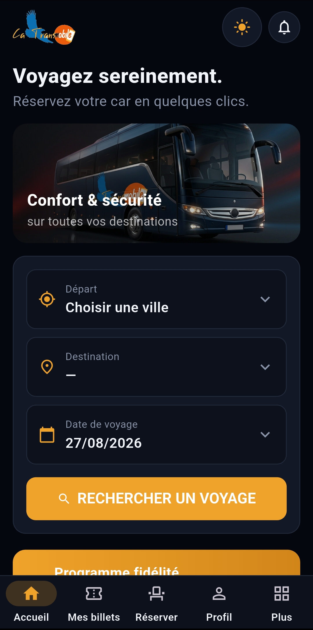Application CA Trans — page d'accueil
