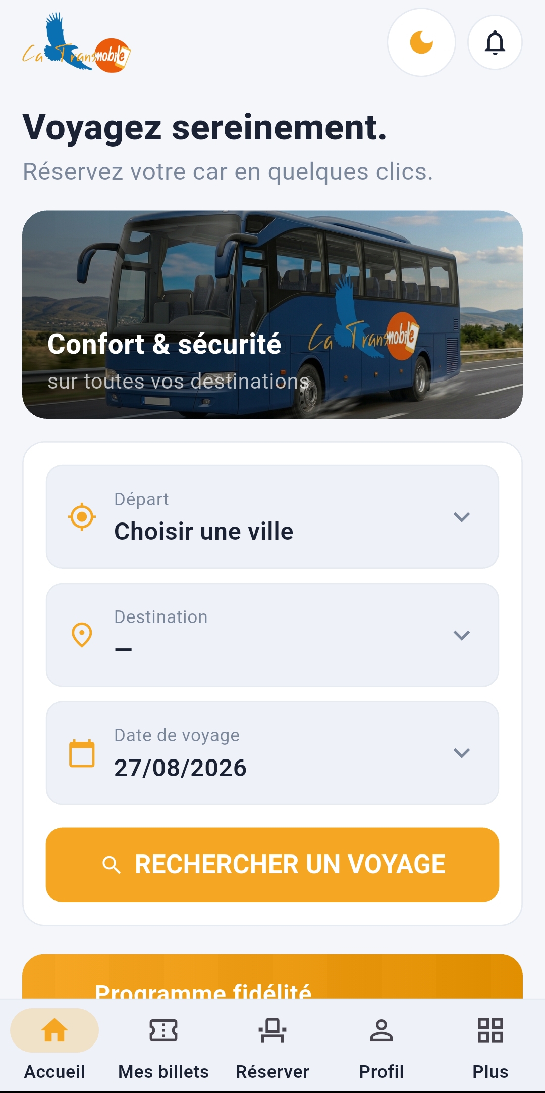 Application CA Trans — page d'accueil